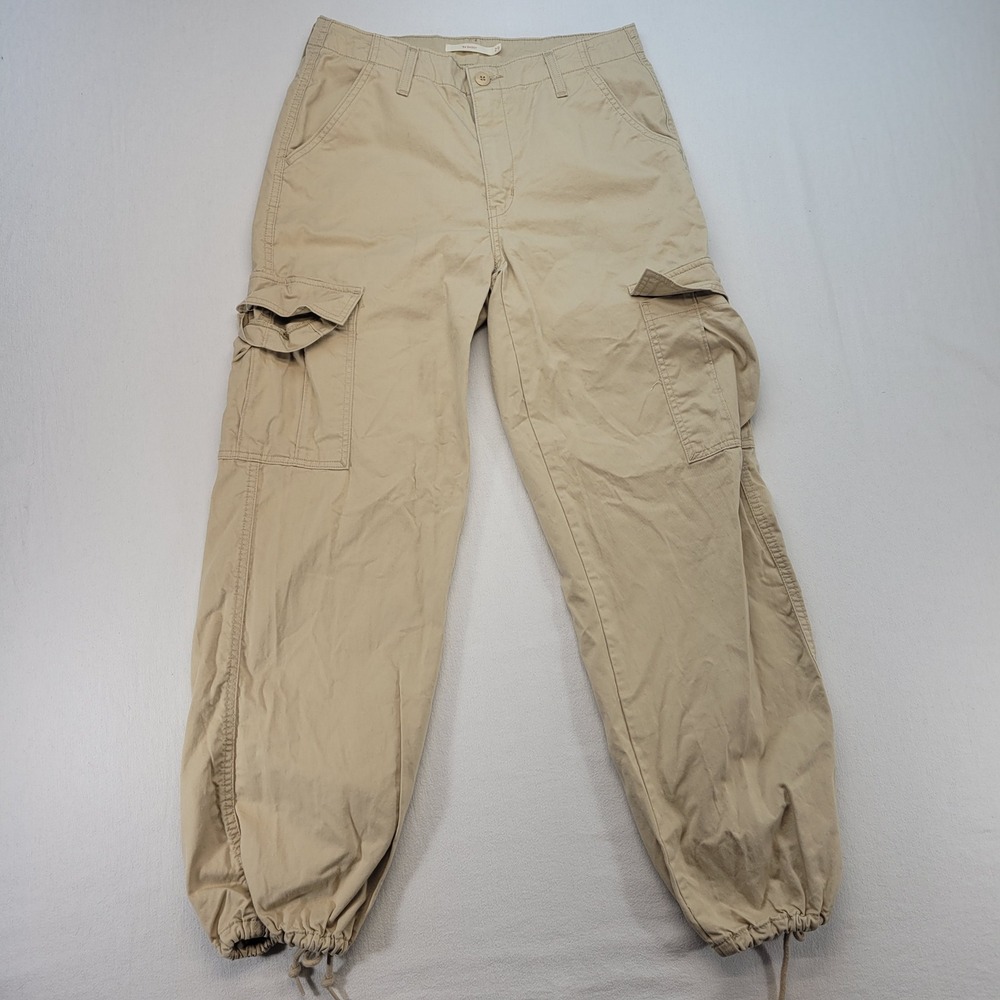 Levi's '94 Baggy Cargo Pants Womens 29 Tan Khaki High Rise Ankle Tie